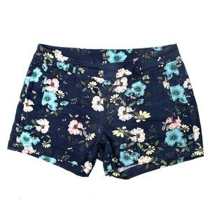 a.n.a Cotton Twill Shorts Floral Mid Rise Stretch Soft Navy Blue Pink